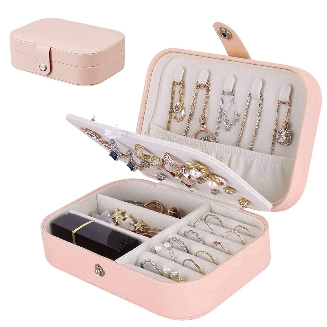 Portable Jewelry Box Organizer Leather Ornaments Case Travel Storage Pack Gift
